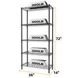 SINGAYE 5-Shelf Adjustable, Heavy Duty Storage Shelving Unit (350 lbs per Shelf), Steel Organizer Wire Rack Storage Shelf for Garage Office Pantry Ktichen, Black (36" W x 14" D x 72" H) SINGAYE