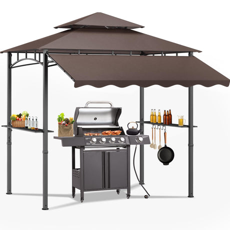 Decomax 8'X8' Grill Gazebo Canopy - Heavy Duty Steel Frame, Double Tiered Grill Canopy for Outdoor Grill W/Shelves, Ceiling Hooks and Ground Stakes, Outdoor Patio Canopy Tent BBQ Gazebo for Backyard Decomax