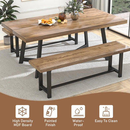 chartustriable 60inch Solid Wood Dining Bench for 2 3 4 Person,Brown Kitchen Table Bench w/Strong Metal Legs,5Ft Long Wooden Benches for Farmhouse Rustic,Bench w/Wood Top Seat for Dining Room - WoodArtSupply