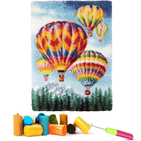 EMISTEM Latch Hook Kits for Adults - DIY Latch Hook Rug Kits for Kids, Crochet Kit for Beginners, Rug Making Kits with Printed Canvas, Gift Packaging.(Colorful Hot Air Balloons, 20x15) EMISTEM
