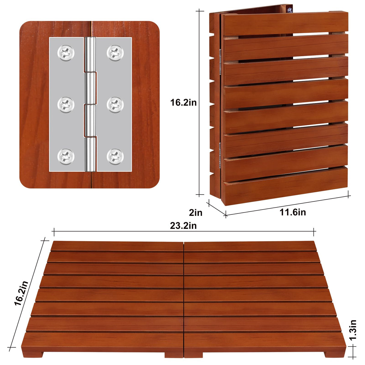 Teak Shower Mat - Foldable Wood Bath Mat, Floor Mat for Bathtub, Door, Spa, Sauna, Pool, Ideal for Indoor Outdoor HONGJUNLEE