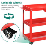 YITAHOME 3-Tier Tool Cart on Wheels, Rolling Metal Service Cart with Screwdriver Hanging Board & Storage Box, Heavy Duty Steel Utility Cart 400lbs Load Capacity for Mechanic Work Garage Warehouse Red YITAHOME