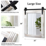 AAZZKANG Large Wall Mirror Barn Door Style Decor Rustic Wood Mirror 30"x22" Rectangle Farmhouse Bedroom Bathroom Mirror AAZZKANG