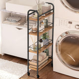 Slim Storage Cart, 4 Tier Rolling Utility Cart on Wheels, Narrow Shelving Unit Cart for Small Spaces in Kitchen, Dining Room, Bathroom, Laundry Room Rustic Brown and Black Asgolion