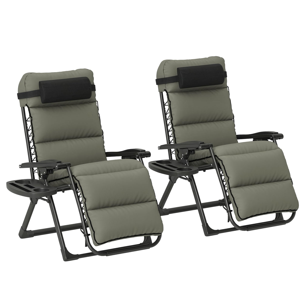 Outsunny Zero Gravity Chairs Set of 2, Reclining Folding Zero Gravity Lounge Chair, Outdoor Lounge Chairs with Removable Cushion, Headrest, and Cup Phone Holder Tray for Patio, Beach, Gray Outsunny