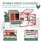 Magazoopet 95.3" Large Chicken Coop with Run, Tractor Hen Chicken House with 3 Nesting Boxes, Portable Duck Rabbit Quail Hutch Poultry Cage for 4-6 Chickens with 6 Access,Pull-Out Tra (Red) Magazoopet