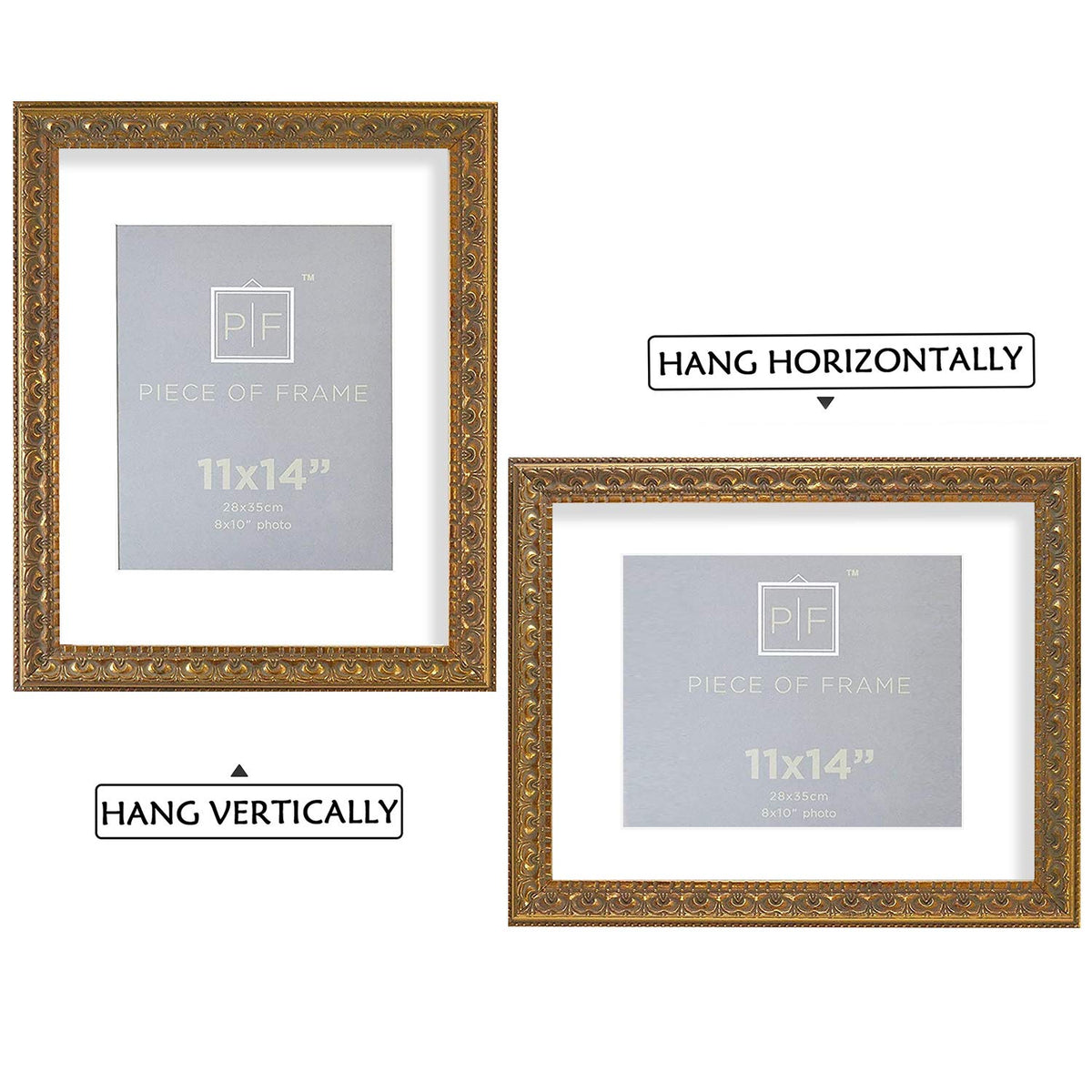 Golden State Art, 11x14 Ornate Finish Photo Frame, with White Mat for 8x10 Picture & Real Glass, Color: Bronze Golden State Art
