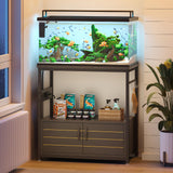 Bestier 20-29 Gallon Fish Tank Stand with Power Outlets, Metal Long Aquarium Stand with Storage Cabinet, 31x15 Reptile Terrarium Stand with Horizontal Gold Line, Stainless Hooks, 350 Lbs(Black) Bestier