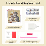 SJUTOUCI Dog and Cat Diamond Painting Kits for Adults, Diamond Art Kits for Beginners, 5D Round Diamond Dots Gem Art Craft for Home Wall Decor 12x12 inch, Animals SJUTOUCI