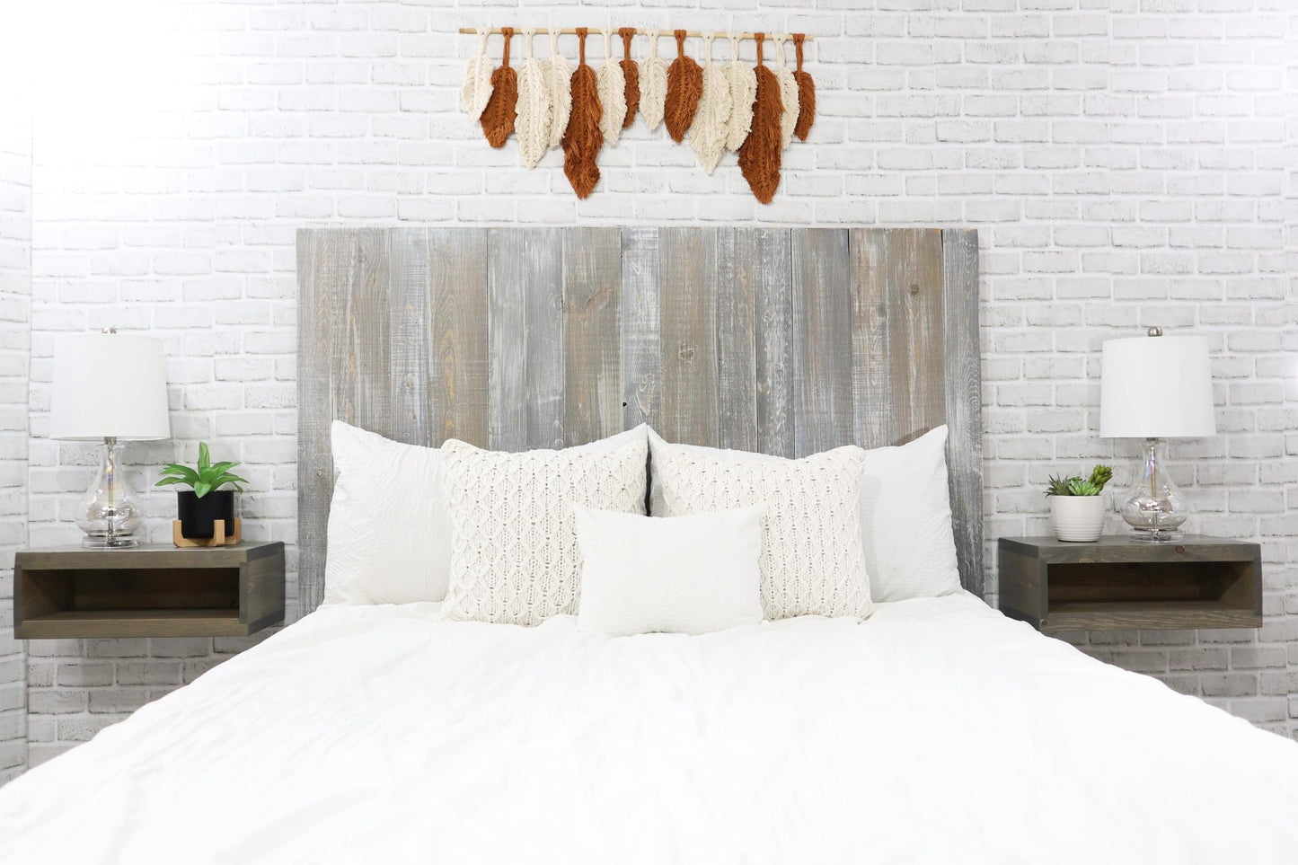 Barn Walls Graywash Floating Headboard - Handcrafted Farmhouse Design with Adjustable Height for Queen Size Beds - WoodArtSupply