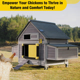 Aivituvin Chicken Coop with Wheels Outdoor Poultry Cage with Two Nesting Boxes 19ft² Wooden Hen House Aivituvin