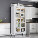 67.3" Kitchen Pantry Storage Cabinet,Display Storage Cabinet with Acrylic Glass Doors, Adjustable Shelves & Wheels,Metal Tall Food Pantries Cabinets,for Kitchen, Living Room and Dining Room, White Legendstone