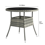 YITAHOME 31.5" Patio Table for 4-Person, Outdoor Patio Wicker Round Dining Table, All-Weather Rattan Bistro Dining Table w/Glass Tabletop for Backyard Deck Porch Poolside, Gray YITAHOME