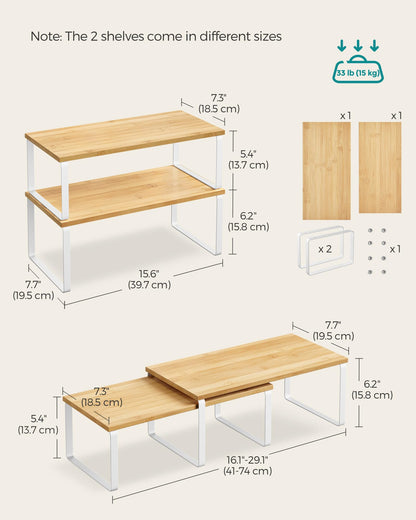 SONGMICS Cabinet Organizer Shelf, Set of 4 Kitchen Counter Shelves, Kitchen Storage, Spice Rack, Stackable, Expandable, Metal and Engineered Wood, - WoodArtSupply