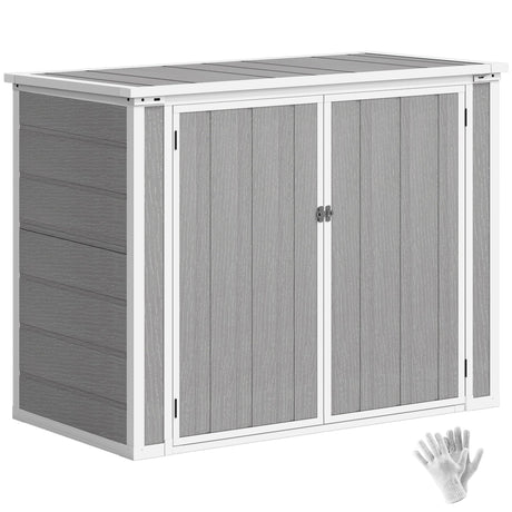 Outsunny 41 Cu. Ft. Outdoor Storage Shed with Chain Lid, Waterproof Outdoor Horizontal Trash Can Storage with Lockable Storage Box for Trash Cans, Garden Tools, Gray Outsunny