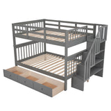 Harper & Bright Designs Full Over Full Bunk Bed with Storage, Solid Wood Full Bunk Bed Frame with Stairs and Drawers, for Kids Teens Adults (Gray) Harper & Bright Designs