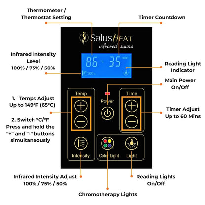 SALUSHEAT Outdoor Sauna 2 Person, Infrared Sauna for Home, Wooden Home Sauna, 8 Low EMF Heaters, 2 Chromotherapy Lights, 2 Bluetooth Speakers, 2 LED Reading Lights, 1750W