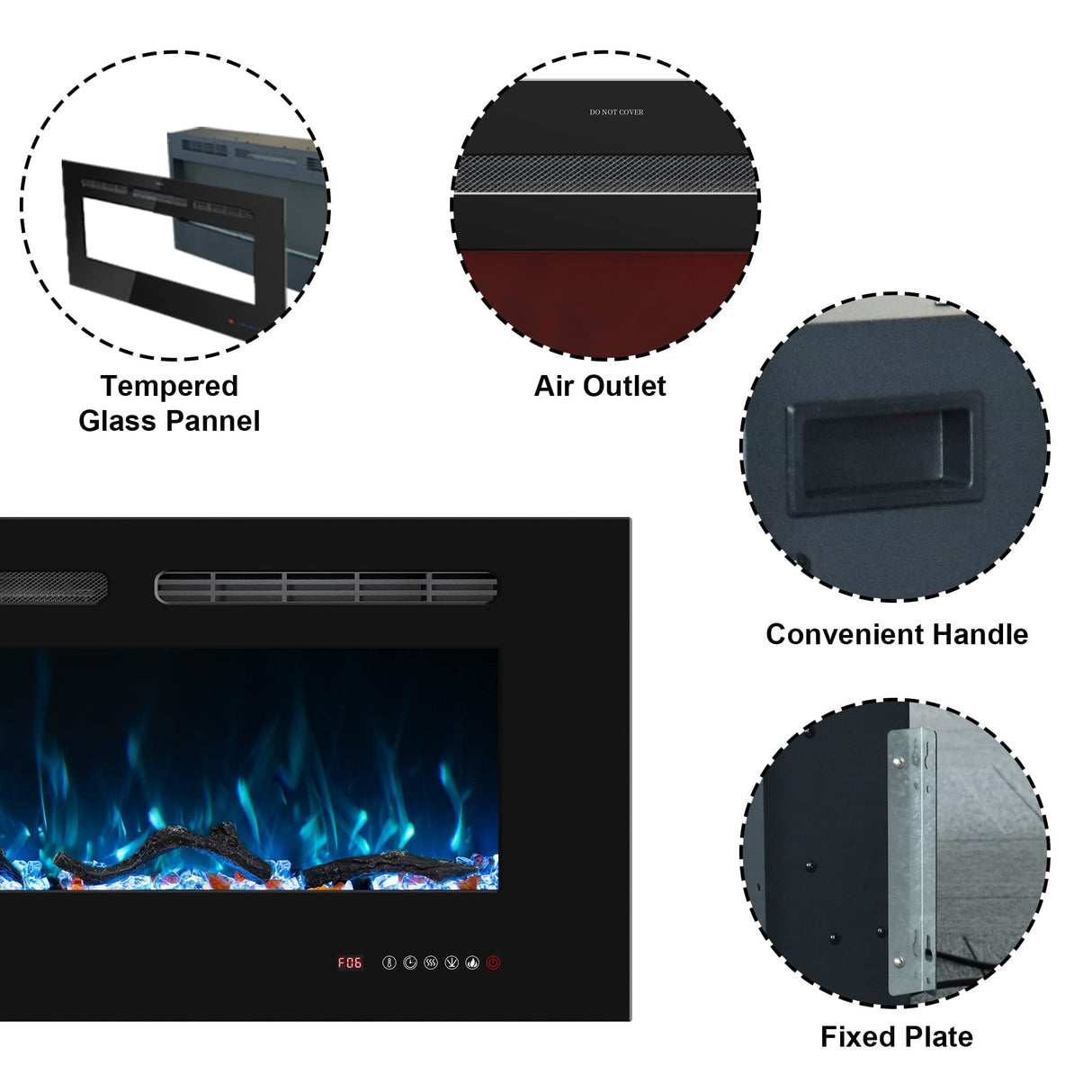Oxhark Flame 72inch Electric Fireplace in Wall Recessed and Wall Mounted Fireplace Electric, 13 Flame Colors, Realistic Logs &Crystals Fuel Bed, Adjustable Temperature and Timer, 750W/1500W, Black Oxhark Flame