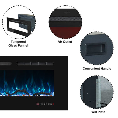 Oxhark Flame 72inch Electric Fireplace in Wall Recessed and Wall Mounted Fireplace Electric, 13 Flame Colors, Realistic Logs &Crystals Fuel Bed, Adjustable Temperature and Timer, 750W/1500W, Black