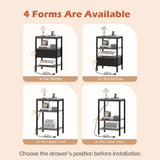 SUPERJARE Nightstand Set of 2, Bed Side Tables with Charging Station, Adjustable Fabric Drawer, Night Stand for Bedroom, 3-Tier Storage End Tables, for Living Room - Charcoal Gray SUPERJARE