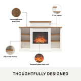 Ameriwood Home Gateswood 64 Inch Electric Fireplace with Mantel, Replaceable Fireplace Insert Heater, Shelves, Remote Control, Timer, Realistic Log and Flame Effect, Plaster Ameriwood Home