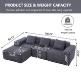 101'' Modular Sectional Sofa, Corduroy Cloud Couch with Ottomans, 3-Seater Convertible L-Shape Sofa with 3 Pillows, Sponge Compression Sofas for Living Room, No Assembly Required, Dark Gray Cesgyfut