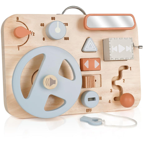 Montessori Busy Board for Toddlers - Wooden Montessori Toys for 1 2 3 4 Year Old, Aesthetic Sensory Activity Board for Fine Motor Skills, Travel Busy Board Educational Sensory Toys for Boys and Girls Vanplay