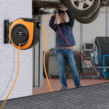 VEVOR Retractable Extension Cord Reel, 65 FT Heavy Duty 12AWG/3C SJTOW Power Cord, with Lighted Triple Tap Outlet, 15 Amp Circuit Breaker, 180° Swivel Bracket for Ceiling or Wall Mount VEVOR