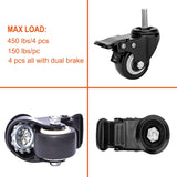 2" Stem Caster Wheels with Safety Dual Locking 600Lbs Heavy Duty Threaded Stem Casters No Noise Swivel Castors with Brakes 3/8"- 16 x 1 (Set of 4) YOOGAA