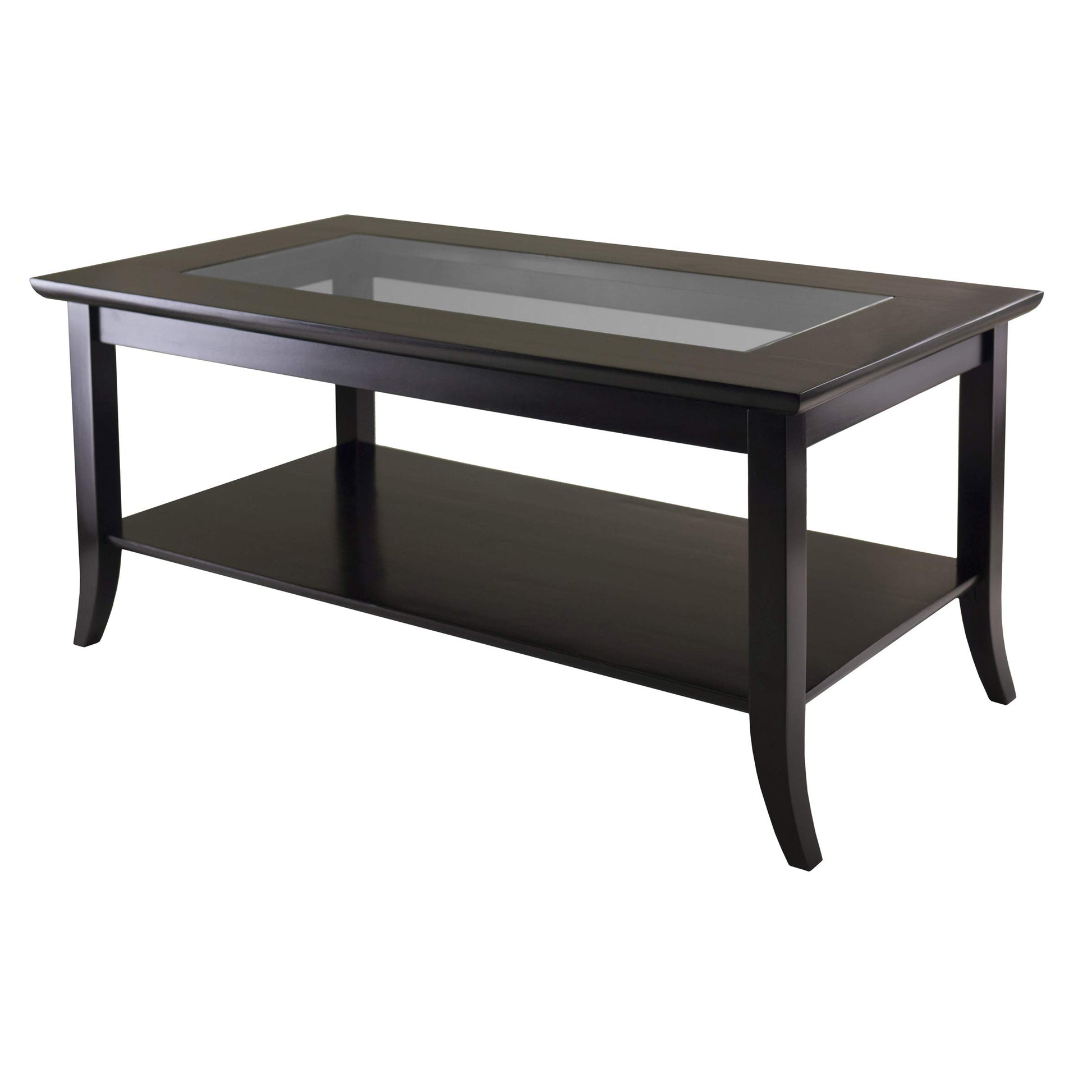 Winsome Genoa Rectangular Coffee Table with Glass Top And Shelf, Espresso - WoodArtSupply