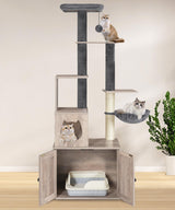HOOBRO Cat Tree with Litter Box Enclosure, 67.7" H Wooden Multifunctional Pet Furniture with Hidden Litter Box, Perch, Hammock and Scratching Post, Cat Tower for Indoor Cats, Greige BG75MZ03 HOOBRO