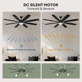 Fanbliss 72 Inch Black Large Ceiling Fans with Lights and Remote Control for Living Room, Modern Ceiling Fan with Quiet Reversible DC Motor, 3CCT, Dimmable LED for Garage, Patio, Indoor, Outdoor Fanbliss