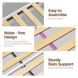 Rolanstar Bed Frame Full Size with Charging Station, Bookcase Headboard Bed with LED Light and Sliding Doors, Platform Bed with Wooden Slats, No Box Spring Needed, Noise Free, White Rolanstar