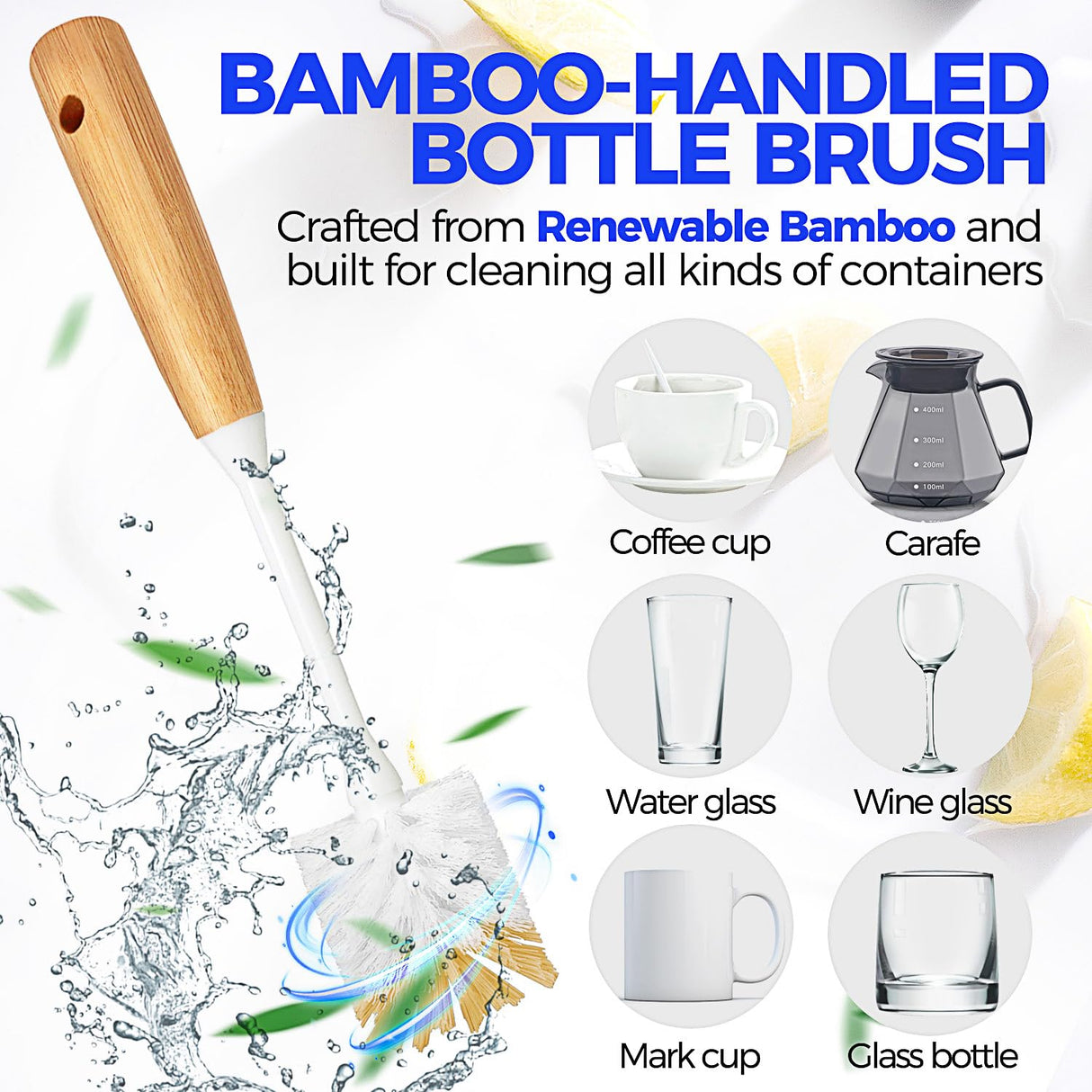 Holikme 6 Pack Dish Brush Scouring Pad Set with Bottle Brush, Dish Brush, Palm Scrub Brush and Straw Brush, Dish Scrubber Long Handle for Dish Bottle Cup Skillet Wok Pot Pan Cast Iron, Yellow Holikme