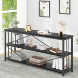 IBF 63" Black Oak Modern 3-Tier Low Horizontal Bookshelf - Stylish and Sturdy Etagere for Home and Office IBF