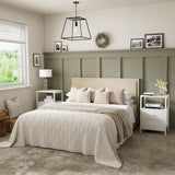 BOLUO White Nightstand with Charging Station, LED Night Stand with 2 Fabric Drawers, Bedside Table with USB Ports and Outlets, Nightstand for Bedroom Modern BOLUO