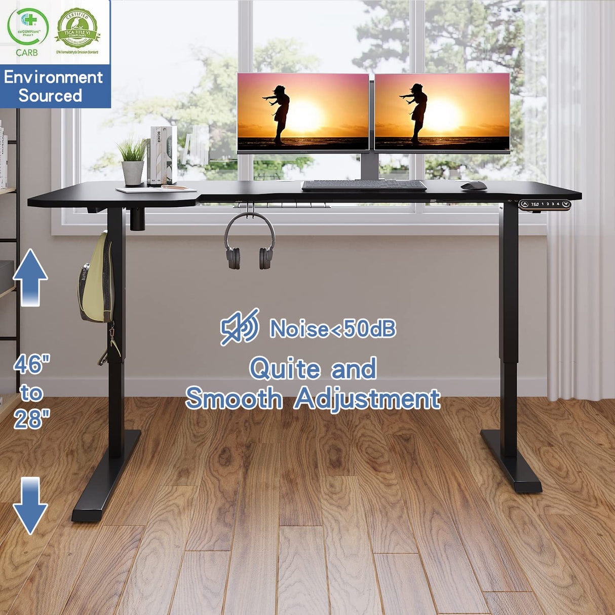 bilbil Height Adjustable Electric Standing Desk, Sit to Stand Desk Home Office Computer Desk, 59 x 29 Black Top, Black Frame bilbil