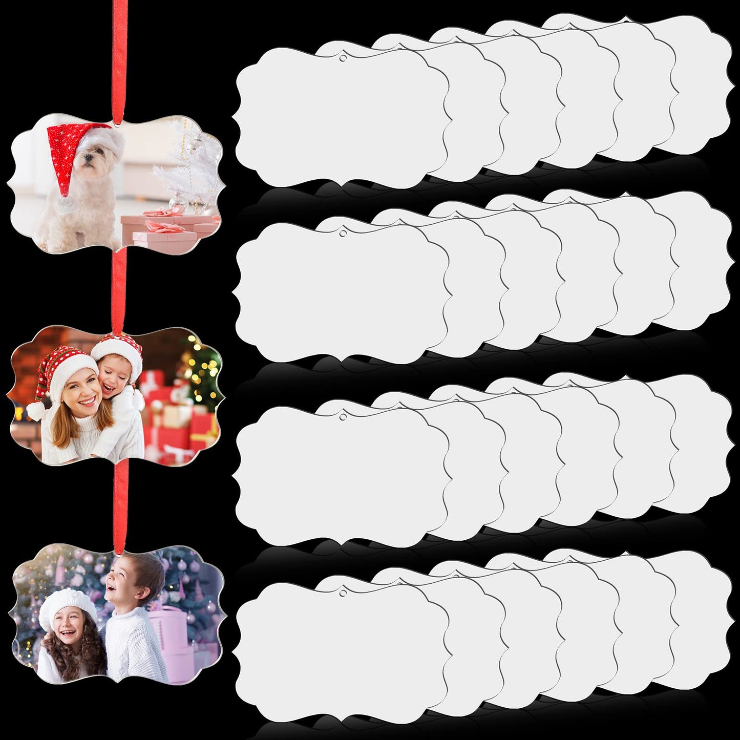 24 Pieces Christmas Sublimation Ornament Blanks MDF Sublimation Ornaments Double Sided Hanging Ornament with Rope Christmas DIY Ornament Supplies for Christmas Wedding Party Home Decor