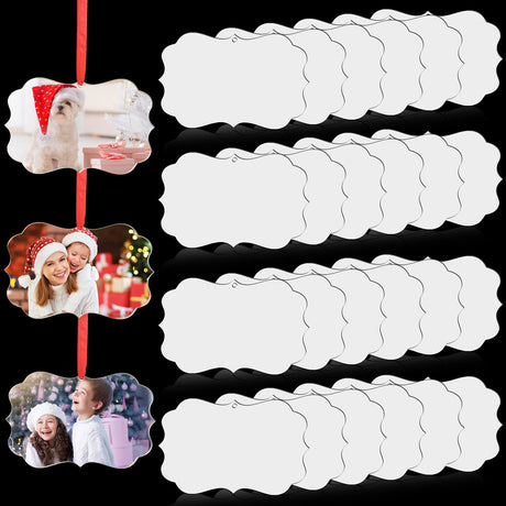 24 Pieces Christmas Sublimation Ornament Blanks MDF Sublimation Ornaments Double Sided Hanging Ornament with Rope Christmas DIY Ornament Supplies for Christmas Wedding Party Home Decor Maitys