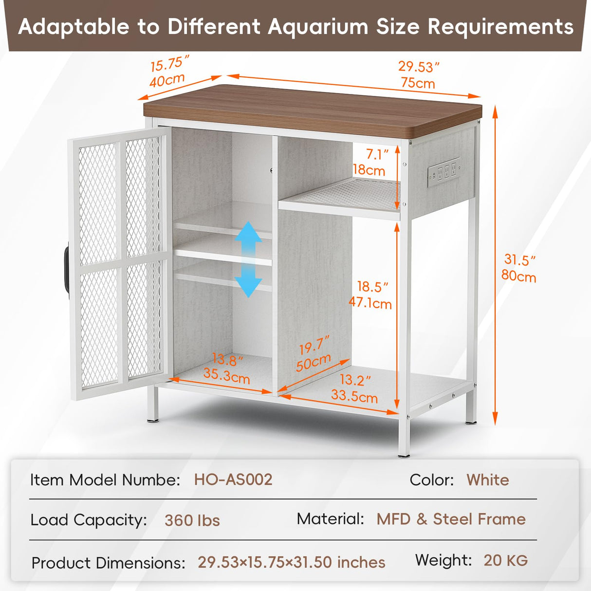 HAIOOU 20-29 Gallon Aquarium Stand with LED Light & Power Outlets, Cross Design Metal Frame Fish Tank Stand Aquarium Table with Cabinet Storage for Turtle Tank Reptile Terrarium, 360LBS Loads - White HAIOOU