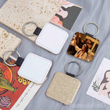 Framendino, 16 Pack Sublimation Blank Keychain Glitter PU Leather Square Rectangle Heat Transfer Key Chain for DIY Craft Making(Gold) Framendino