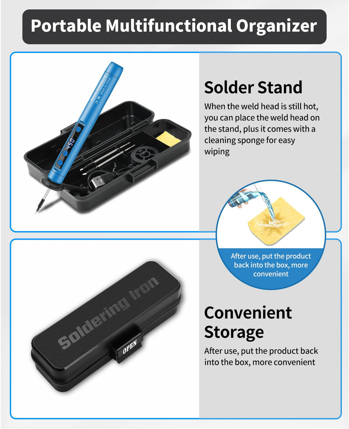 Cordless Soldering Iron Kit - 1100mAh USB Rechargeable Portable Cordless Soldering Gun - LCD Digital Adjustable Temperature Thermostatic for Home Appliance Repair, DIY Qyvorae
