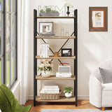 FATORRI 5-Tier Rustic Oak Industrial Bookshelf – Stylish Wood and Metal Etagere Bookcase FATORRI