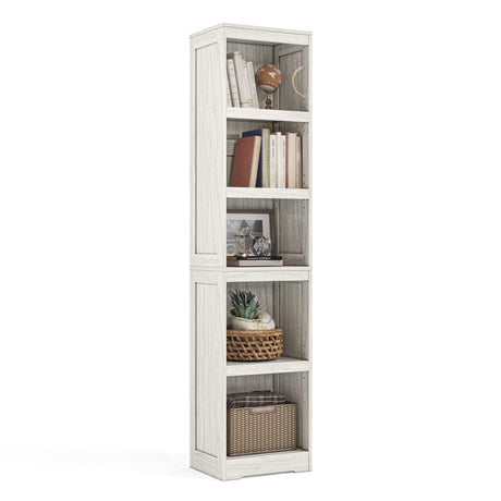 LINSY HOME 5-Shelf Bookcase, Narrow Bookshelves Floor Standing Display Storage Shelves 68 in Tall Bookcase Home Decor Furniture for Home Office, Living Room, Bed Room - White Oak LINSY HOME