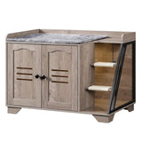 HOOBRO Cat Litter Box Enclosure with Ladder, Hidden Litter Box Furniture with Rechargeable 3-Color LED, Plush, Teaser Balls, 31.5" L x 18.9" W x 22.4" H, All-in-One, Black and Greige BG48MW01G1 HOOBRO