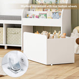 HOSTACK 67" Kids Reading Nook with Bench, Kids Bookshelf and Bookcase with Seat Cushion and 6 Storage Cubbies, Toy Storage Box on Wheels, Toy Chest for Playroom, Bedroom, School, White HOSTACK