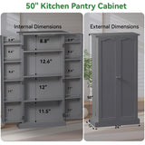 FJTJBSI 50" LED Kitchen Pantry Cabinet Grey Storage Cabinet Food Pantry with Doors and Adjustable Shelves Freestanding Buffet Cupboards Sideboard for Kitchen Living Room and Dinning Room FJTJBSI