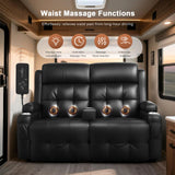 RV Loveseat Recliner Sofa, Oversized Massage Wall Hugger Recliners with Insert Pockets, Cup Holders, Reclining Couch, 150° Adjustable Recline & Padded Armrests, for RV Furniture (Black, Loveseat) Tiooii