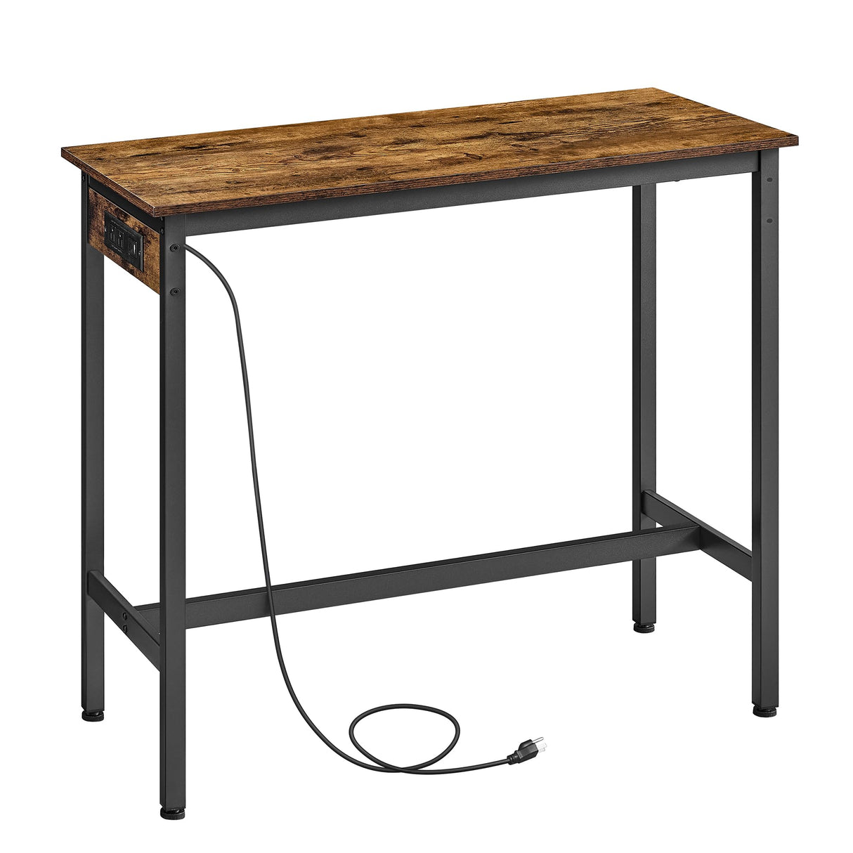 VASAGLE Bar Table, Narrow Long Kitchen Dining Table with Charging Station, Sturdy Metal Frame, Industrial, 15.7 x 39.4 x 35.4 Inches, Rustic Brown and Ink Black ULBT101K01 VASAGLE