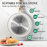 SENSARTE Nonstick Crepe Pan with Spreader, 10-Inch Natural Ceramic Coating Dosa Pan Pancake Flat Skillet Tawa Griddle with Stay-Cool Handle, Induction Compatible, PFOA Free (White) SENSARTE